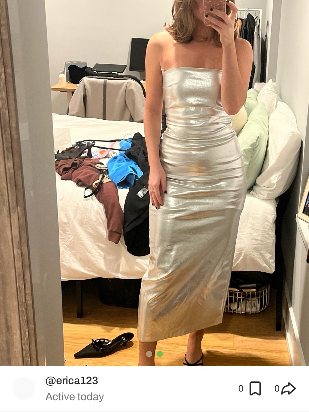 Zara Metallic Silver Midi Dress